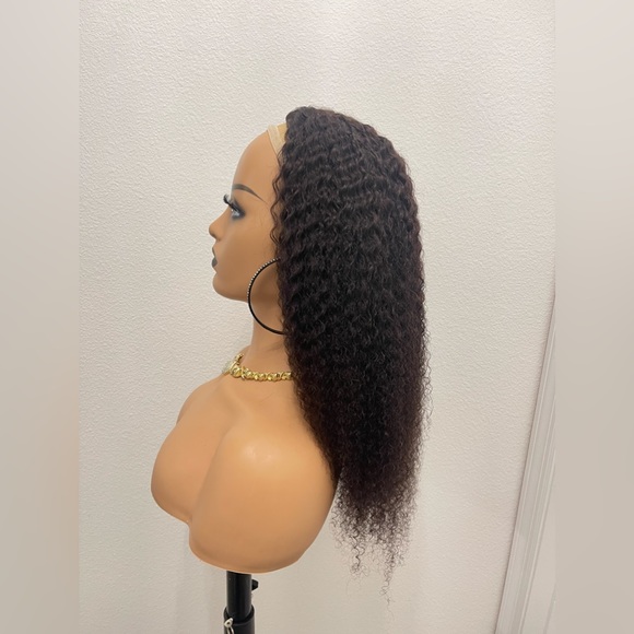 16” Top Quality Virgin Human Hair Kinky Curly 3/4 Half Wig, with combs - Picture 3 of 8